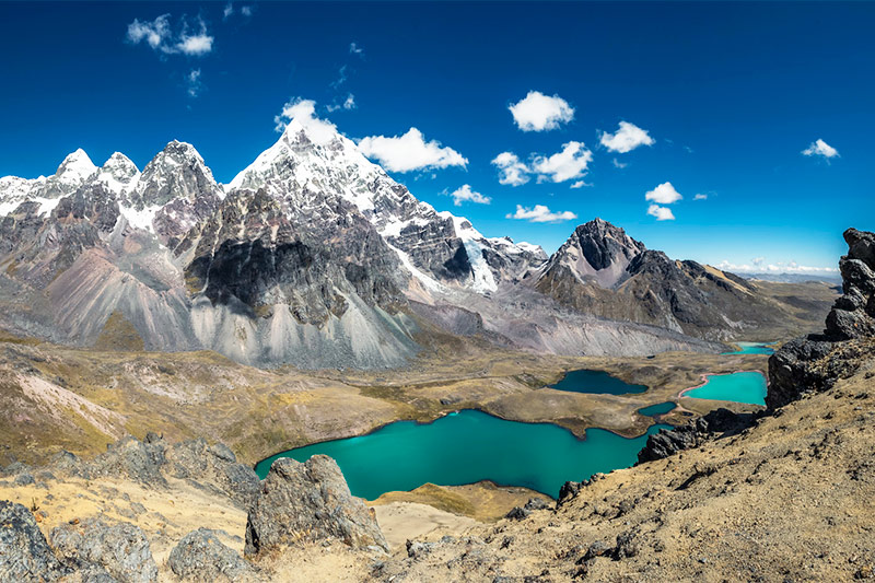 Panoramic view of the 7 lakes of Ausangate